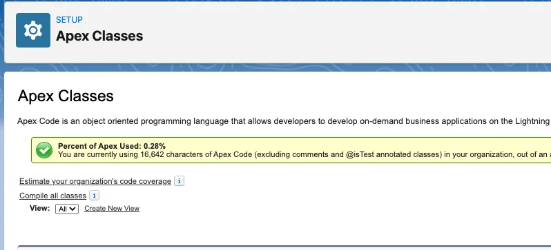 Setup → Apex Classes → Compile all classes