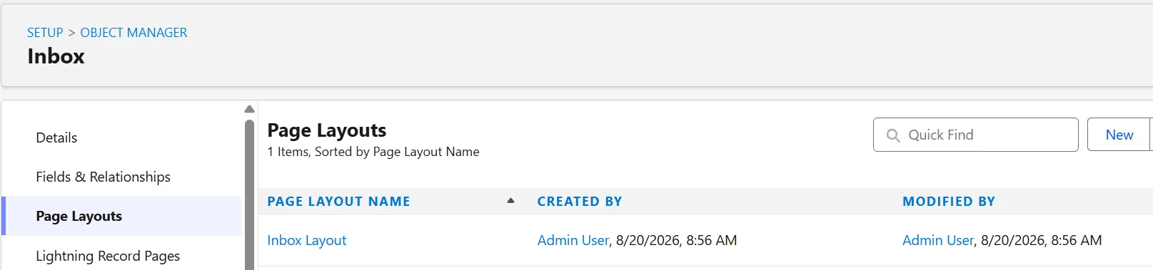 Opening the Inbox page layout to Save As a copy