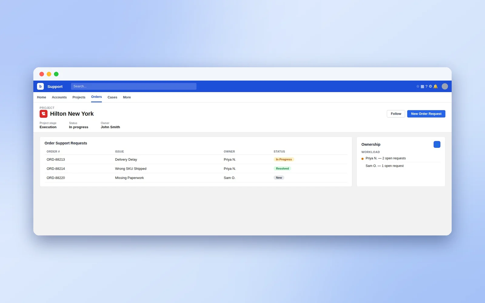 Order Support Coordination